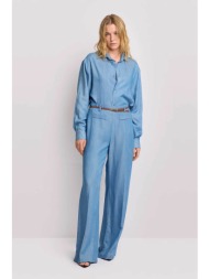 kocca γυναικείο ψηλόμεσο παντελόνι με ζώνη και wide leg `metel` - p26ppf8518abun3589 μπλε ανοιχτό