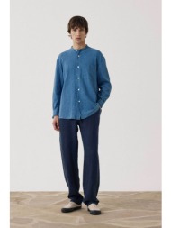 hartford ανδρικό λινό παντελόνι casual με ελαστική μέση regular fit - bf59100 μπλε σκούρο