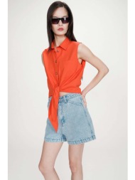 grace & mila γυναικείο αμάνικο πουκάμισο μονόχρωμο regular fit `vero` - vero/ss26 κοραλί