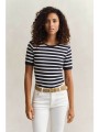 gant γυναικείο t-shirt ribbed με ριγέ σχέδιο slim fit - 4201493 μπλε σκούρο