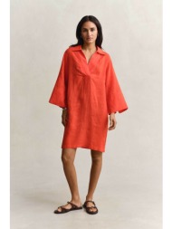 gant γυναικείο λινό mini φόρεμα με μανίκι 3/4 relaxed fit - 4503508 κοραλί