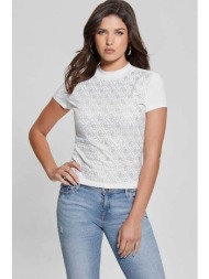 guess γυναικείο t-shirt με all-over logo print - w4bi26j1314 λευκό