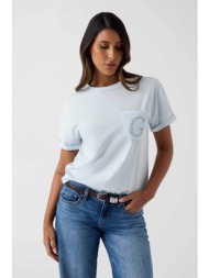 guess γυναικείο t-shirt και ανάγλυφο λογότυπο με στρας regular fit - w6gi17k3037 μπλε baby