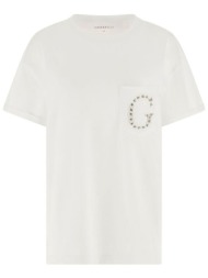 guess γυναικείο t-shirt και ανάγλυφο λογότυπο με στρας regular fit - w6gi17k3037 λευκό