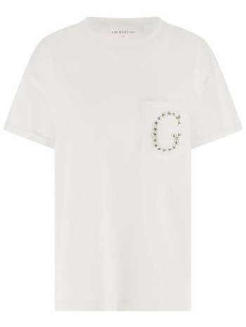 guess γυναικείο t-shirt και ανάγλυφο λογότυπο με στρας σε προσφορά