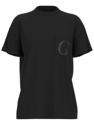 guess γυναικείο t-shirt και ανάγλυφο λογότυπο με στρας regular fit - w6gi17k3037 μαύρο