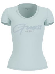 guess γυναικείο t-shirt με ανάγλυφο λογότυπο slim fit - w6gi14k3033 πράσινο μέντας