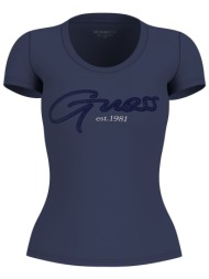 guess γυναικείο t-shirt με ανάγλυφο λογότυπο slim fit - w6gi14k3033 μπλε σκούρο