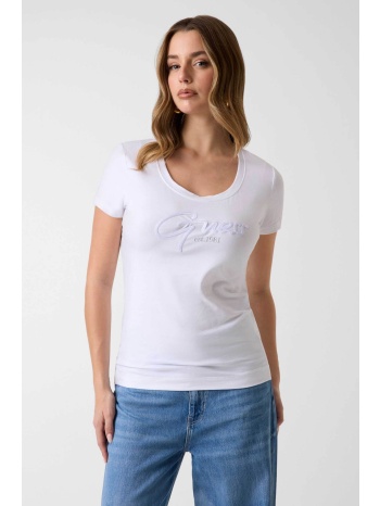 guess γυναικείο t-shirt με ανάγλυφο λογότυπο slim fit  σε προσφορά
