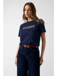 guess γυναικείο t-shirt και ανάγλυφο λογότυπο με στρας regular fit - w6gi06k3018 μπλε σκούρο