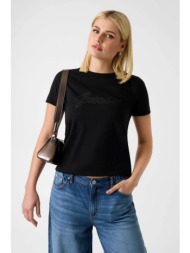 guess γυναικείο t-shirt και ανάγλυφο λογότυπο με στρας regular fit - w6gi08k3023 μαύρο