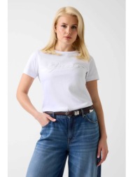guess γυναικείο t-shirt και ανάγλυφο λογότυπο με στρας regular fit - w6gi08k3023 λευκό