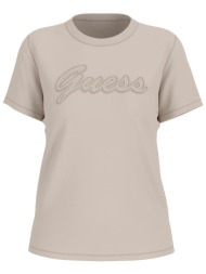 guess γυναικείο t-shirt και ανάγλυφο λογότυπο με στρας regular fit - w6gi08k3023 μπεζ