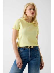 guess γυναικείο t-shirt και τριγωνικό λογότυπο με στρας regular fit - w6gi10k3025 κίτρινο