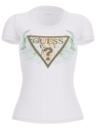 guess γυναικείο t-shirt και τριγωνικό λογότυπο με floral print regular fit - w6gi12k3027 λευκό