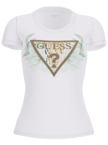 guess γυναικείο t-shirt και τριγωνικό λογότυπο με floral σε προσφορά