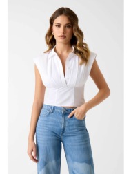 guess γυναικείο αμάνικο πουκάμισο μονόχρωμο slim fit - w6gh95w2399 λευκό