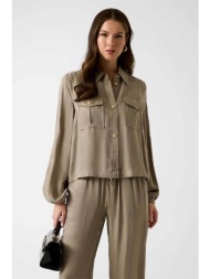 guess γυναικείο πουκάμισο μονόχρωμο regular fit - w6gh22w1789 καφέ ανοιχτό