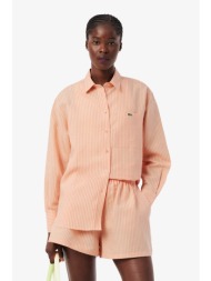 lacoste γυναικείο πουκάμισο με ριγέ σχέδιο και τσέπη με λογότυπο oversized fit - cf1429 πορτοκαλί