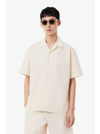 lacoste ανδρικό κοντομάνικο πουκάμισο με ριγέ σχέδιο και σε προσφορά