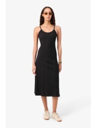 lacoste γυναικείο midi φόρεμα ribbed με λεπτές τιράντες και λογότυπο slim fit - ef0966 καφέ σκούρο