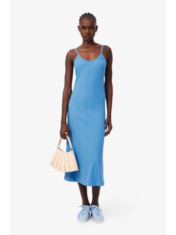 lacoste γυναικείο midi φόρεμα ribbed με λεπτές τιράντες και σε προσφορά