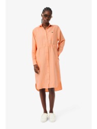 lacoste γυναικείο midi φόρεμα σεμιζιέ με ριγέ σχέδιο και τσέπη με λογότυπο oversized fit - ef7604 πο