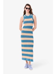 lacoste γυναικείο πλεκτό midi φόρεμα αμάνικο με διάτρητο ριγέ σχέδιο και λογότυπο slim fit - ef9880 