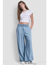 dkny γυναικείο παντελόνι μονόχρωμο με ελαστική μέση wide leg - dj4p3006 denim blue