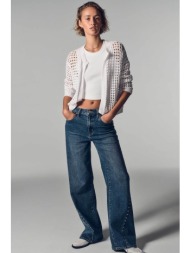 dkny γυναικείο τζιν παντελόνι ψηλόμεσο με τρουκς wide fit - dj6m4228 denim blue