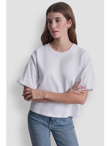 dkny γυναικεία μπλούζα με διάτρητο σχέδιο - dj6t1731 λευκό