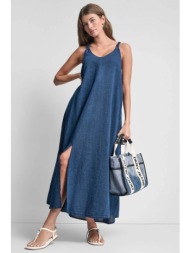 dkny γυναικείο denim φόρεμα αμάνικο - dj6d9188 denim blue