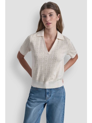 dkny γυναικεία μπλούζα με all-over logo - dj6r0225 εκρού