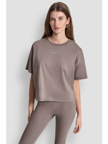 dkny γυναικείο t-shirt με μεταλλικό λογότυπο - dp6t1662 μπεζ