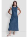 dkny γυναικείο midi denim φόρεμα αμάνικο - dj6d9187 denim blue