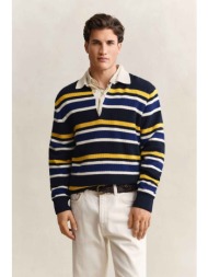 gant ανδρικό πουλόβερ ribbed με γιακά και ριγέ σχέδιο regular fit - 8030283 μπλε σκούρο