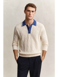 gant ανδρική πλεκτή μπλούζα πόλο με cable knit pattern και μετάξι regular fit - 8050300 εκρού