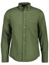 gant ανδρικό πουκάμισο button down μονόχρωμο με τσέπη και λογότυπο regular fit - 3260065 λαδί