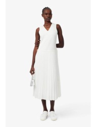 lacoste γυναικείο midi φόρεμα αμάνικο με v και πλισέ φούστα regular fit - ef2432 λευκό