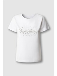 pepe jeans γυναικείο t-shirt με logo print και στρας `brady` - pl5000078 λευκό