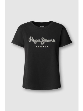pepe jeans γυναικείο t-shirt με logo print και στρας σε προσφορά