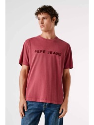 pepe jeans ανδρικό t-shirt μονόχρωμο με logo print `meyer` - pm5010162 κεραμιδί