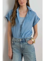 lauren ralph lauren γυναικείο λινό πουκάμισο με κεντημένο monogram relaxed fit - 200874259011 μπλε α