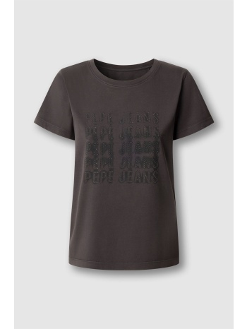 pepe jeans γυναικείο t-shirt με logo print και στρας `bree` σε προσφορά