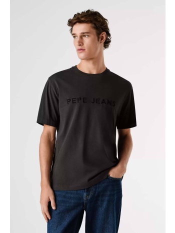 pepe jeans ανδρικό t-shirt μονόχρωμο με logo print `meyer` σε προσφορά