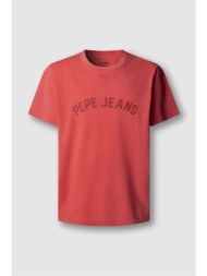 pepe jeans ανδρικό t-shirt μονόχρωμο με logo print `gio` - pm5010295 κόκκινο