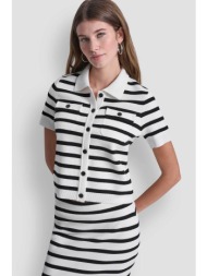 dkny γυναικεία πλεκτή ζακέτα ριγέ - dj6r0160 λευκό