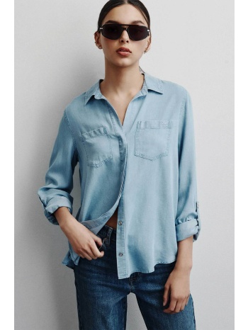 dkny γυναικείο denim πουκάμισο με all-over logo print 