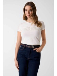 guess γυναικείο t-shirt με λογότυπο από στρας slim fit - w5gi04j1314 κρέμ