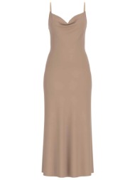guess γυναικείο midi αμάνικο φόρεμα με λεπτή τιράντα slim fit `akilina` - w6gk94w2266 μπεζ